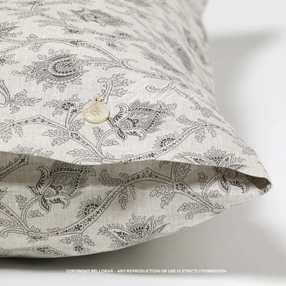Bellora 1883 Gray Floral Linen Queen Duvet Cover 3 Piece Set